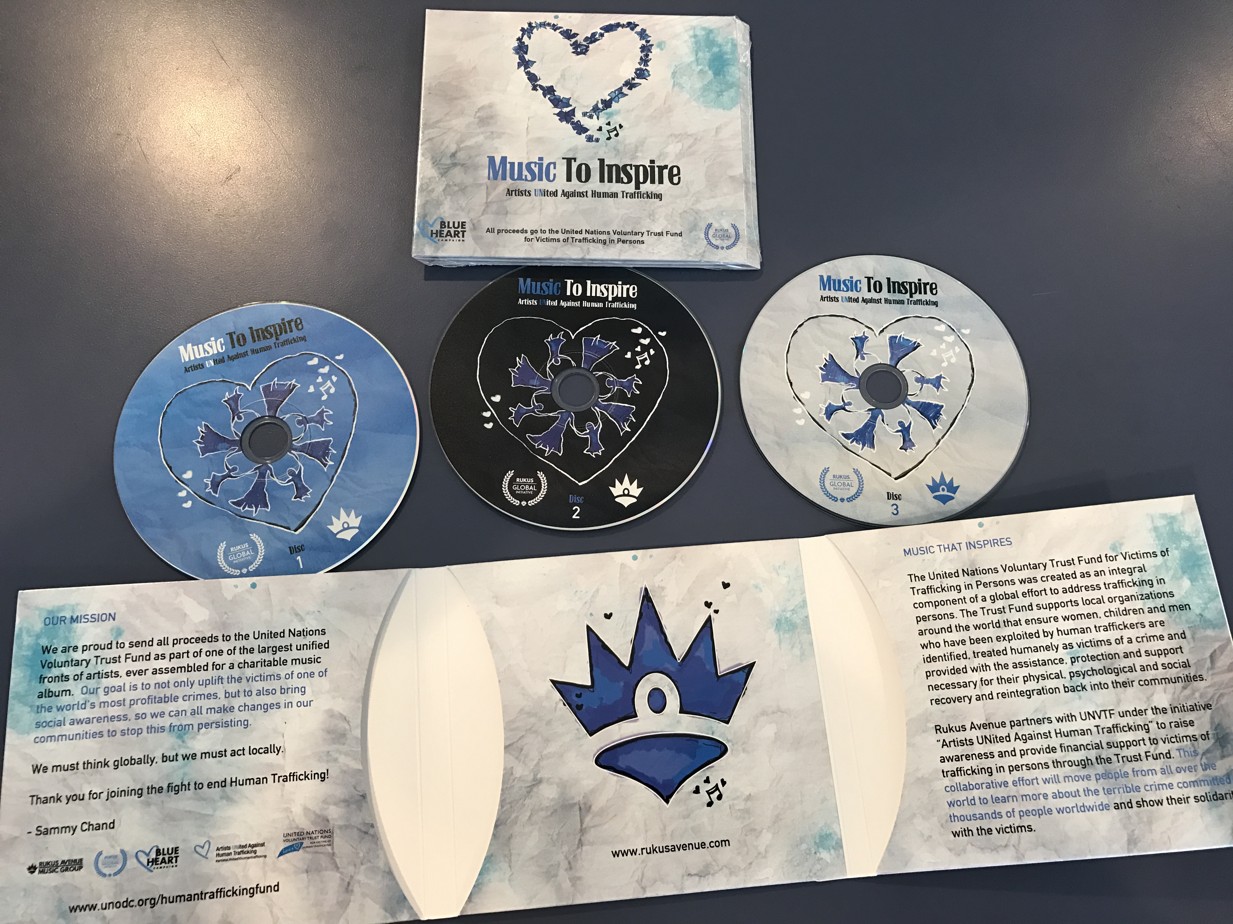 Music To Inspire limited edition 3-disc CD set — digipak, three discs and printed inner sleeve with the mission statement from Sammy Chand.
